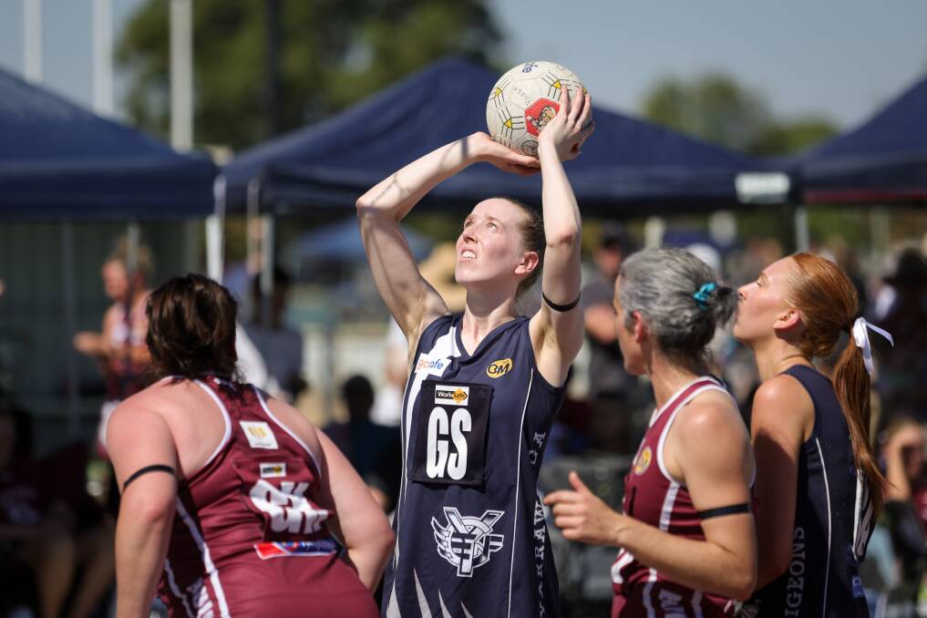 Yarrawonga's Madeleine Allan lines up a shot during the Pigeon's first round clash against Wodonga Bulldogs. Picture by James Wiltshire