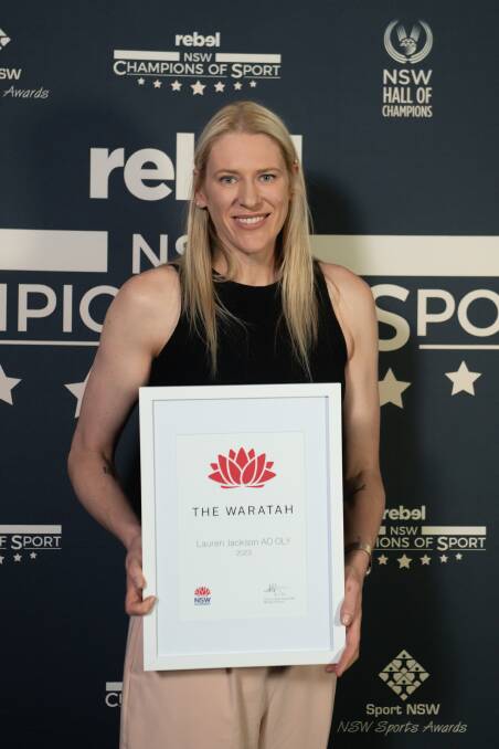 Lauren Jackson pictured after receiving The Waratah Award at the NSW Champions of Sport Ceremony in Sydney on Monday night. Picture: supplied