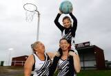Heather Campbell has joined her granddaughter Alison Batt, 9, and daughter Tegan Batt at Wodonga Saints this season, with all three generations playing netball for the club. Picture by Phoebe Adams