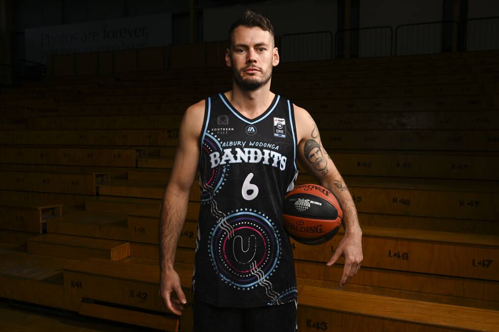 Albury-Wodonga Bandit Jacob Cincurak in the club's First Nations Round uniform at the Lauren Jackson Sports Centre. Picture by Mark Jesser