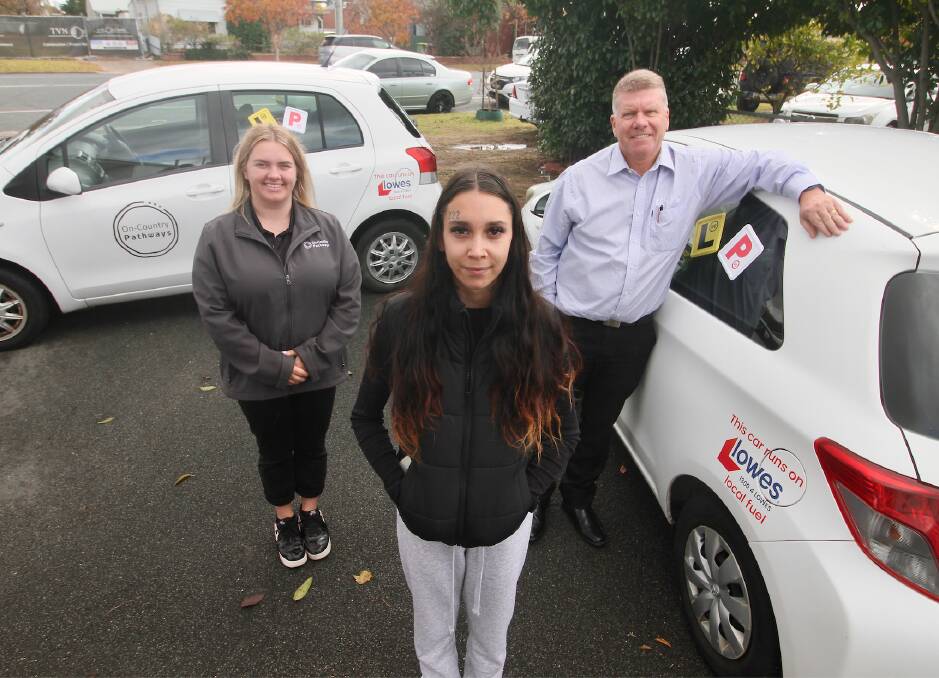 On-Country Pathways driver mentor Chloe Sargent, with student Lani Hood welcomed the news of free fuel from Lowes Petroleum's Peter Moore. Picture supplied
