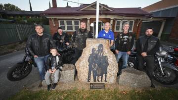 Mick McQuillan, Tate McQuillan, 8, Ethan Dale, Cookie Jason Cook, President of Albury Legacy Tony Nelson, 'Salty' Darren Ellis and Nathan Adams are getting ready for the annual Anzac run.