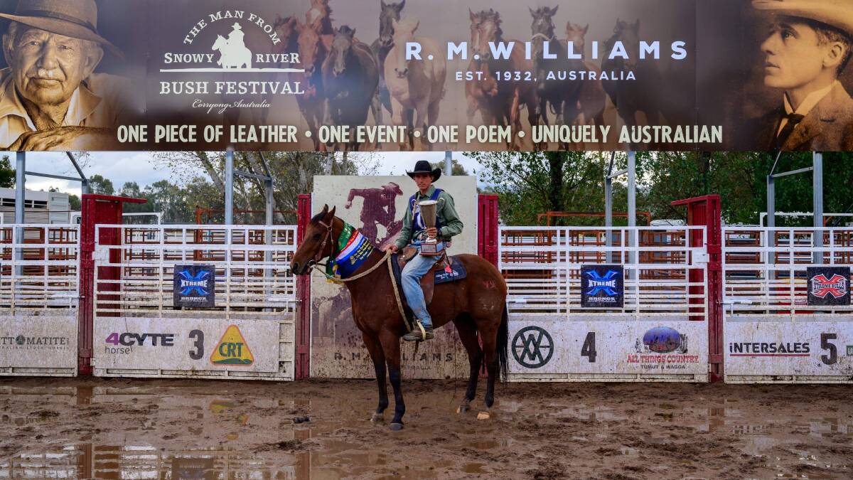 Travis Bandy, 21, won the Man from Snowy River Bush Festival Challenge for the first time while his father Scott was a five-time winner. Picture by Full Cream Photography