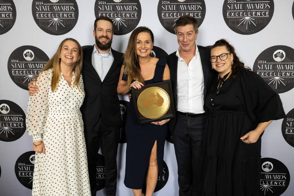 The Victoria Hotel Rutherglen team accept the award for Best Pub Restaurant - Regional in the AHA Victoria State Awards for Excellence announced in Melbourne on Saturday, May 18. Picture supplied