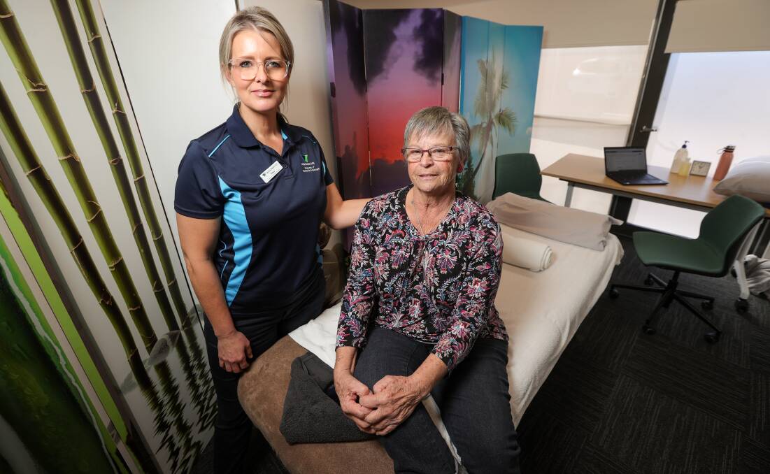 Wodonga TAFE remedial massage student Tracy Unthank with Wodonga resident Aniko Randell. Picture by James Wiltshire