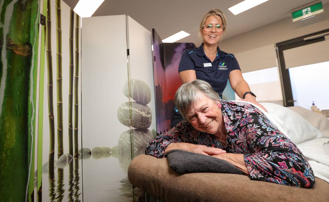 Wodonga TAFE remedial massage student Tracy Unthank works on Wodonga resident Aniko Randell. Picture by James Wiltshire