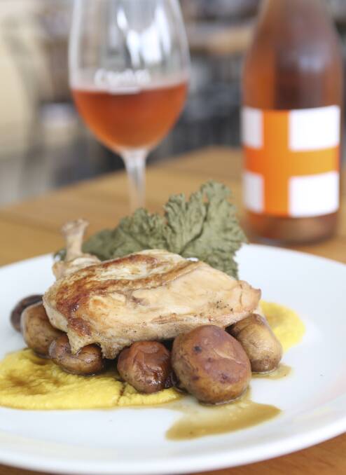 TASTY PLATE: Roast chicken with corn puree. Picture: ELENOR TEDENBORG
