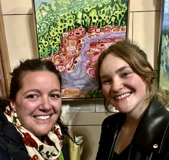 Indigo mayor Sophie Price and Serena Rachel at the official opening of Six Artists Exhibition at Chiltern. Rachel's work Woolshed Falls is featured. Picture supplied