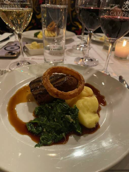 Grace serves black Angus eye fillet, potato puree and creamed spinach and onion with and a Bobbie Burns jus. Picture by Jodie Bruton