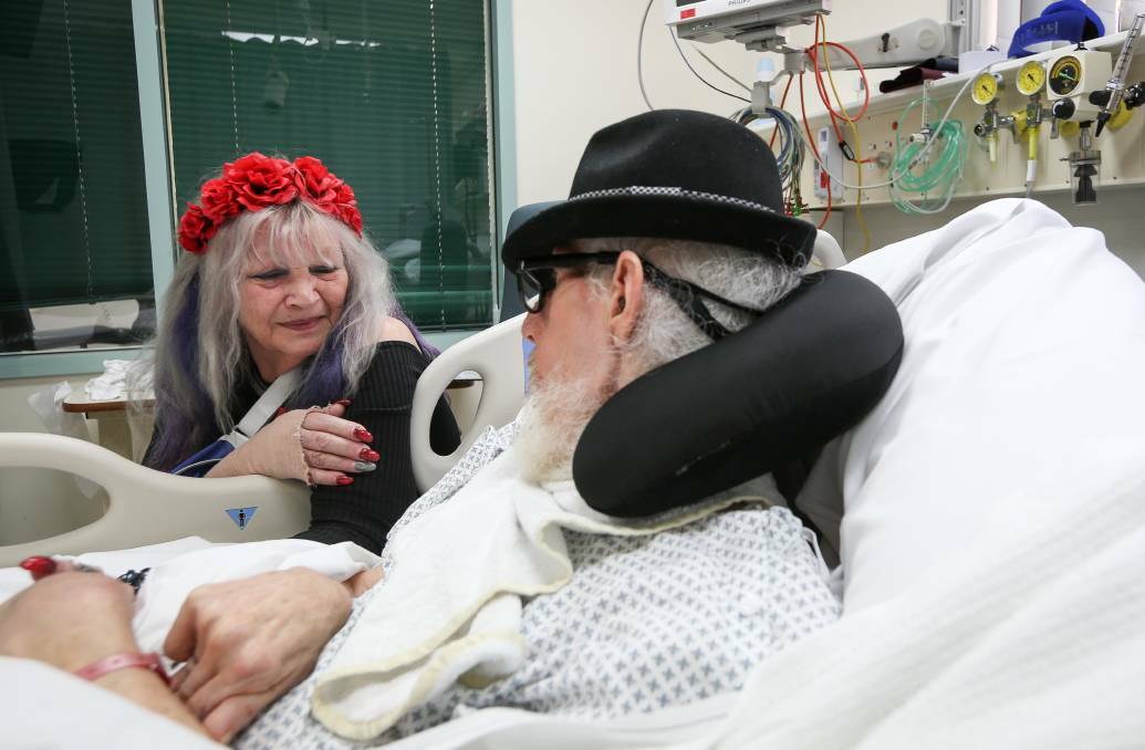 Gypsy-Rose Moon Sheridan with her husband Lawrie during a hospital stay in mid-2019. Picture by James Wiltshire