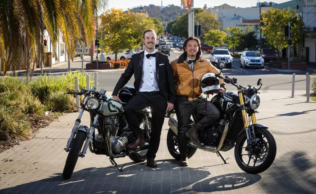 Riley Payne with his 1978 Yamaha XS650 and Kim Blanza with a 2024 Triumph Scrambler 400 ahead of the Albury Distinguished Gentleman's Ride on Sunday, May 19. Picture by James Wiltshire