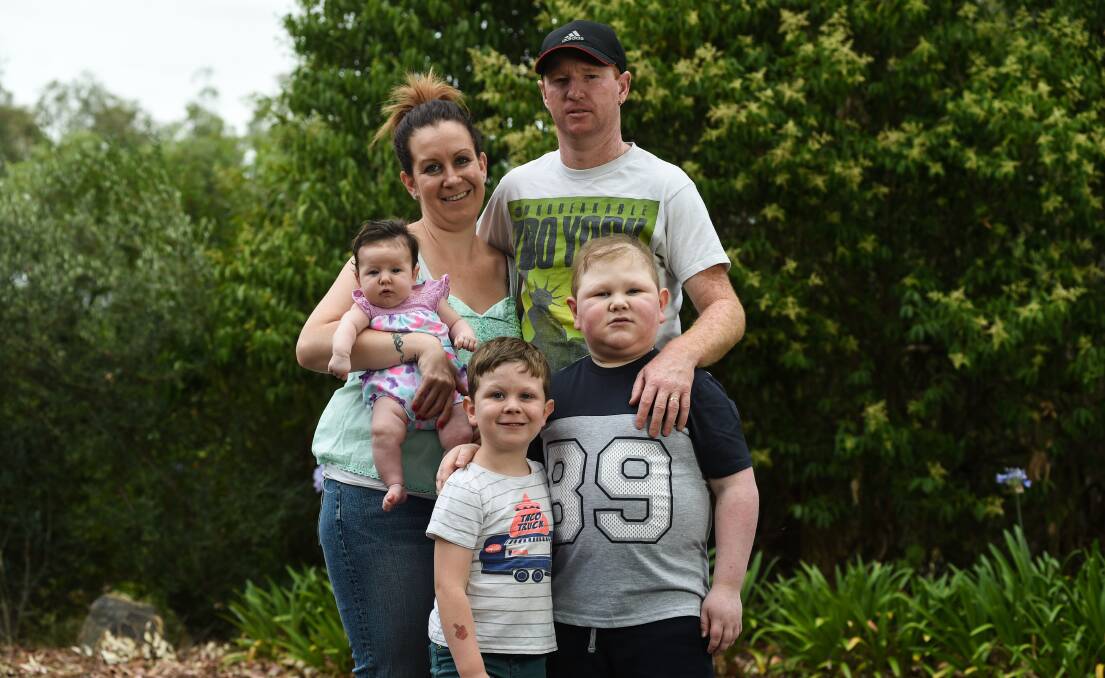 FESTIVE HELP: Donna and Shane Franz with Declan, 5, Ryleigh, 7 and Evelyn 10 weeks are facing a tough Christmas with their eldest son battling a brain tumour. Picture: MARK JESSER 