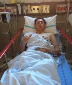 Thumbs up: Mitchell Dinneen spent two days in the Royal Children's Hospital following the incident on the cricket field, but was able to stay positive and healthy before going home.