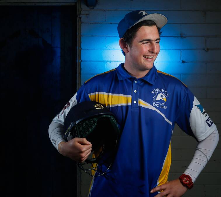 All smiles: Mitchell Dinneen was very happy to be back at training this week, but will not be facing a ball without the new style of helmets introduced after Phil Hughes' death. Picture: MARK JESSER