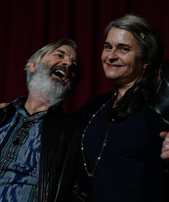 NO LAUGHING MATTER: John Jarratt and Kaarin Fairfax in a jovial mood while promoting their new movie StalkHer, but they were serious about the threat illegal downloading posed to the entertainment industry. Picture: MARK JESSER