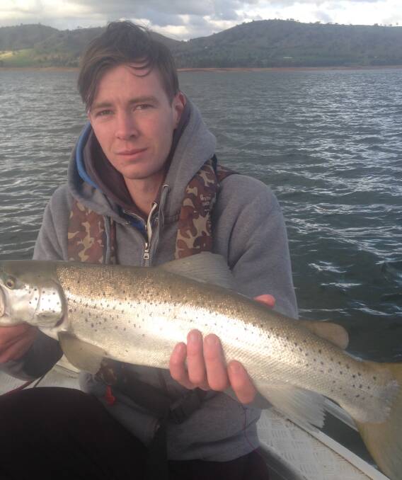 Josh Read was over the moon to land this impressive 8lb brown trout, which he caught in Lake Hume on a Tassie Devil. He goes into the race to win The Hook's 6lbs and over trout trophy.