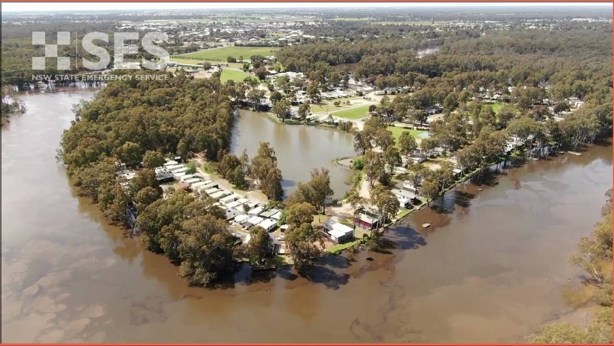 Major flooding is predicted today for the Murray River at Moama. Picture by NSW SES