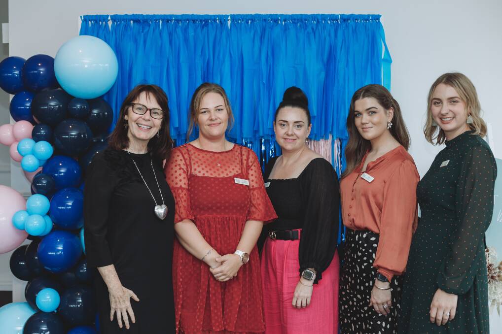 Women supporting women ... The Boat Shed Lake Hume proprietor Rosy Seaton with Betty's Place representatives Katrina Warnock, Michelle Milligan, Emily Woodfall and Anna Gates at last year's lunch. Picture by Danii Forde