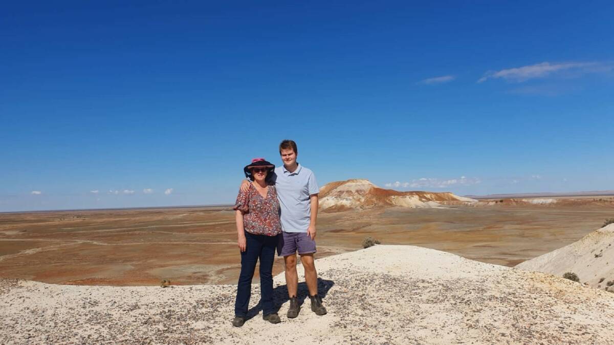 Mother and son Jen and Alec Tait during their trip across the Simpson Desert. Picture supplied
