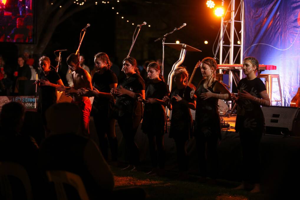 AN EVENT THAT MOVES US: The 2021 Albury-Wodonga Winter Solstice is now reaching far beyond this region's borders ... pictured is the James Fallon Wiradjuri Dance Troupe performing on the evening. Picture: TARA TREWHELLA