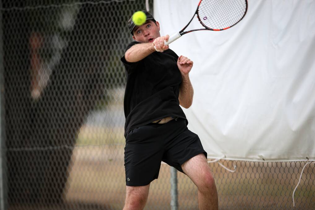 Holbrook's James Starr won two of his four sets against Jindera in the section one grand final at Jindera on Saturday. Picture: JAMES WILTSHIRE