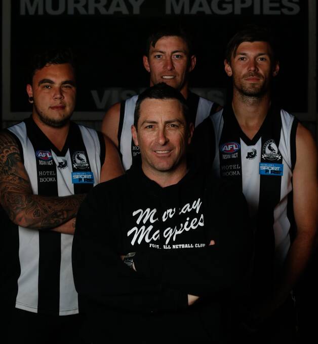 BACK ON DECK: Ash Murray, Josh Maher, Jesse Johnston and Corey Lambert have committed to the Murray Magpies for next season. Picture: MARK JESSER