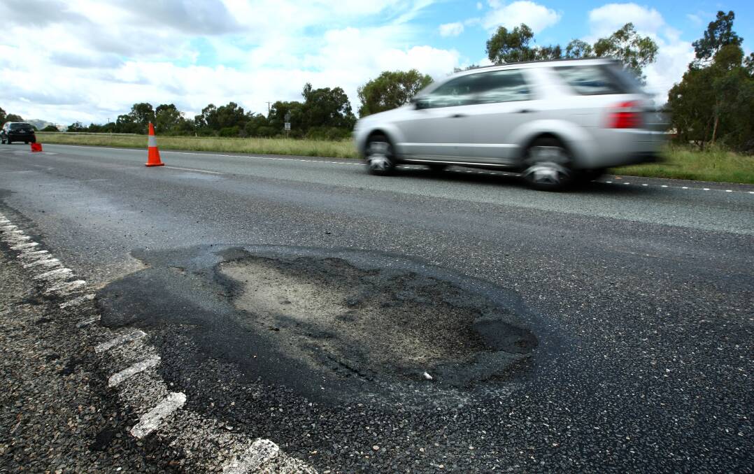 A pothole on a southbound lane of the Hume Freeway in the North East.