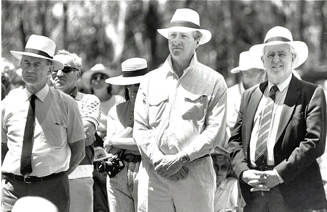 Flashback to 1990 with then Benambra MP Lou Lieberman flanked by Indi MP Ewen Cameron (right) and member for Albury Ian Glachan (far left). The trio were at a protest against a plan to build an incinerator at Corowa.