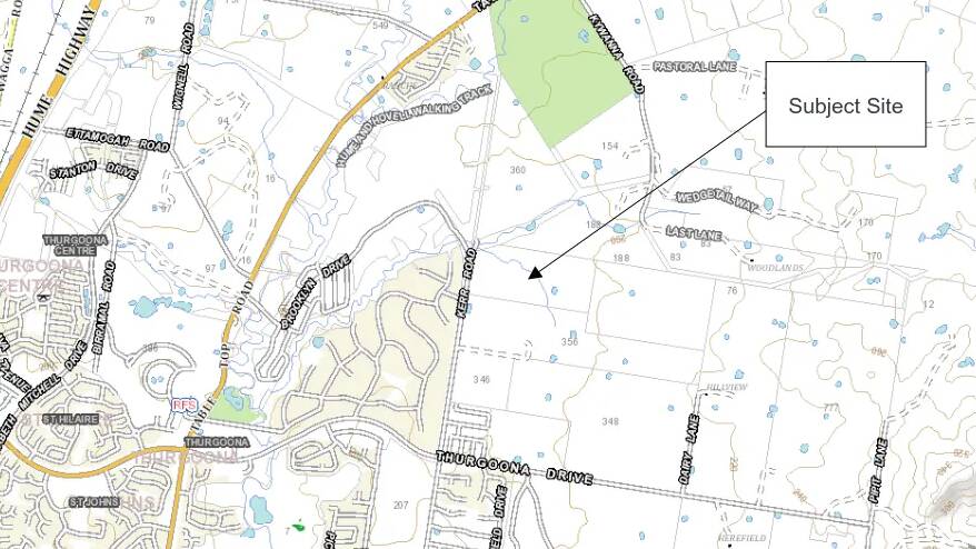 A map, which forms part of a report submitted to council, showing where the Kerr Road development will be occurring in Thurgoona-Wirlinga.