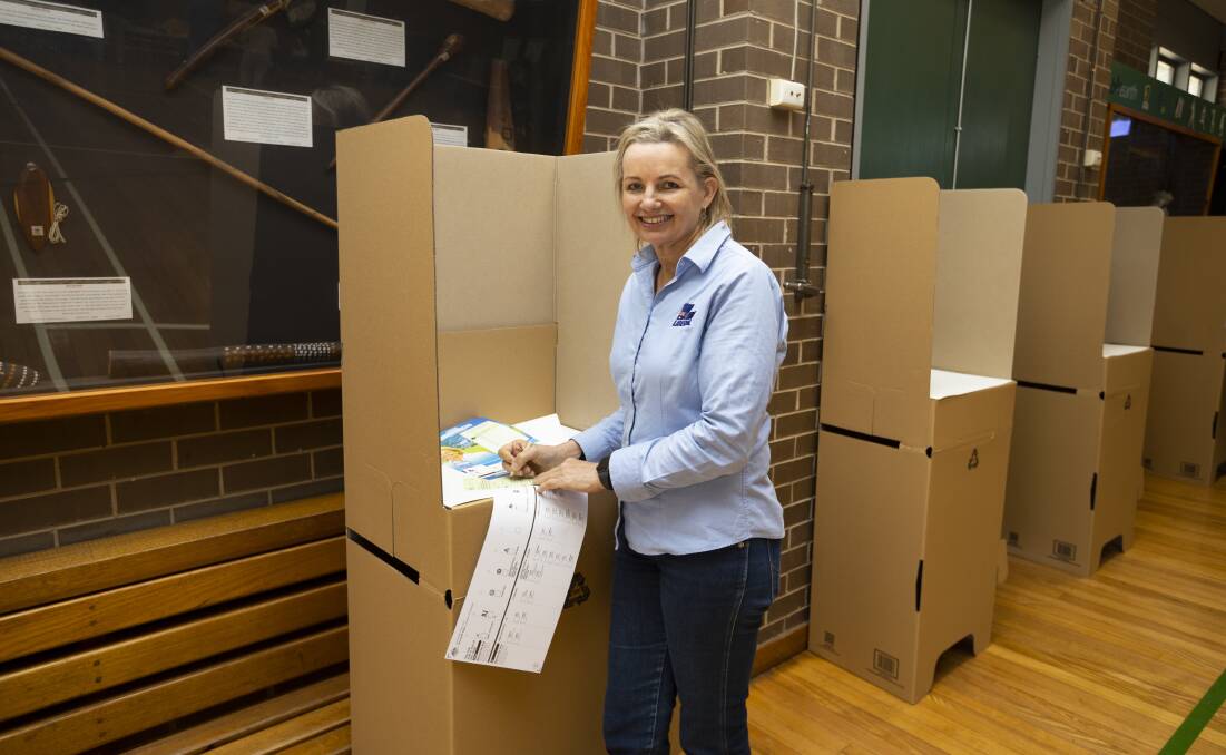 Sussan Ley prepares to cast her vote at last year's federal election after having faced an internal fight from a rival in the Liberal Party now another battle appears to be looming. Picture by Ash Smith