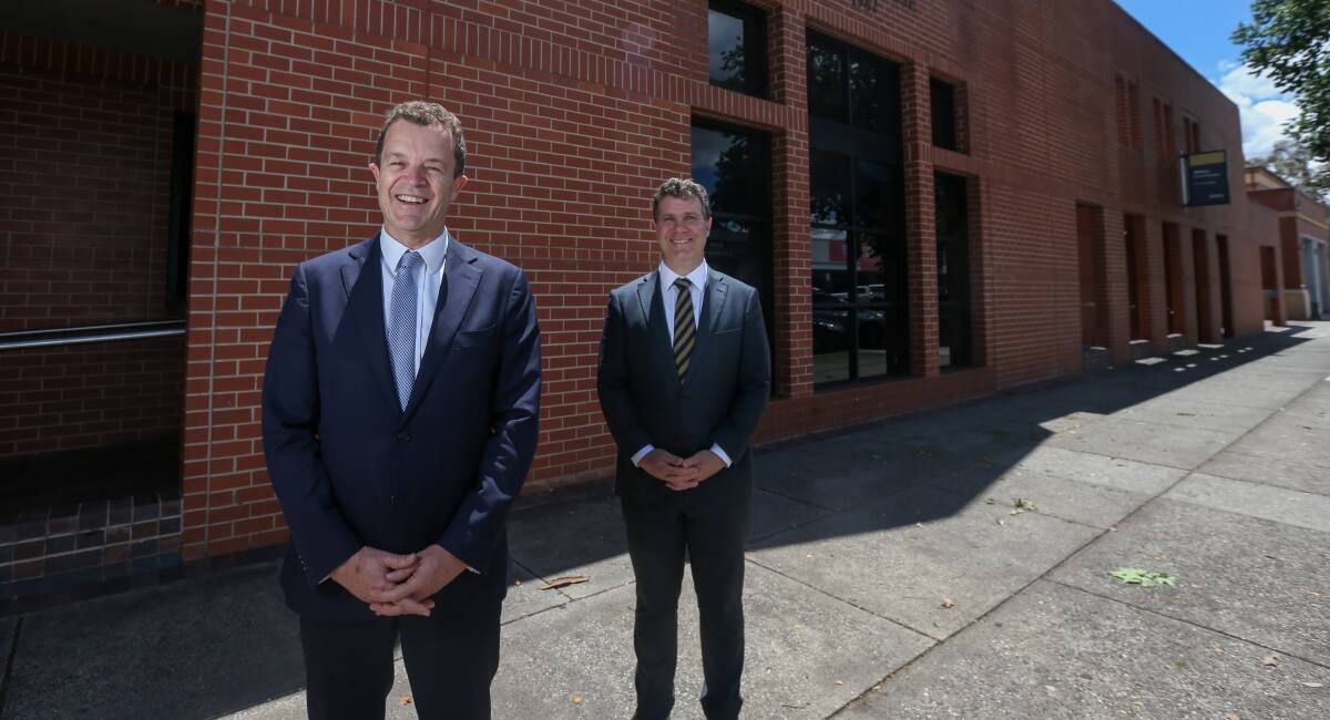 New NSW Liberal Party leader Mark Speakman with his colleague from Albury Justin Clancy who has welcomed the former attorney-general's election to the role. They are pictured at Albury court during the last parliamentary term.