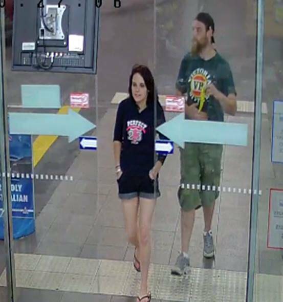 Pair being sought: The couple in security camera footage from North Albury's APCO petrol station early on Monday morning.