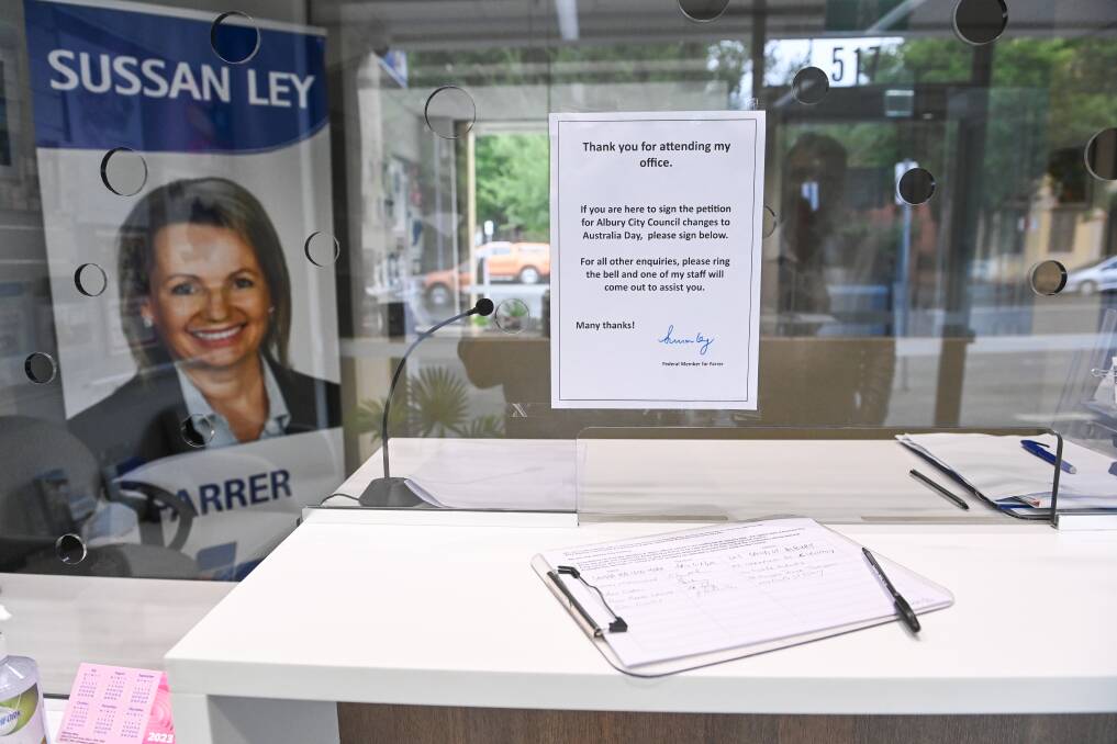 The physical version of Sussan Ley's petition against Albury Council's Australia Day changes. An electronic form has also been circulated. Picture by Mark Jesser