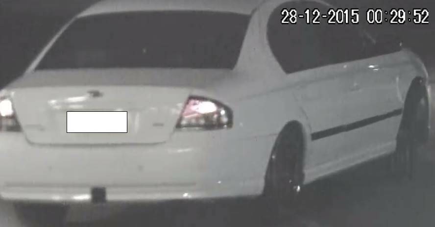 Suspicious car: The white Ford Falcon linked to the pair seen passing fake $50 notes at APCO North Albury.