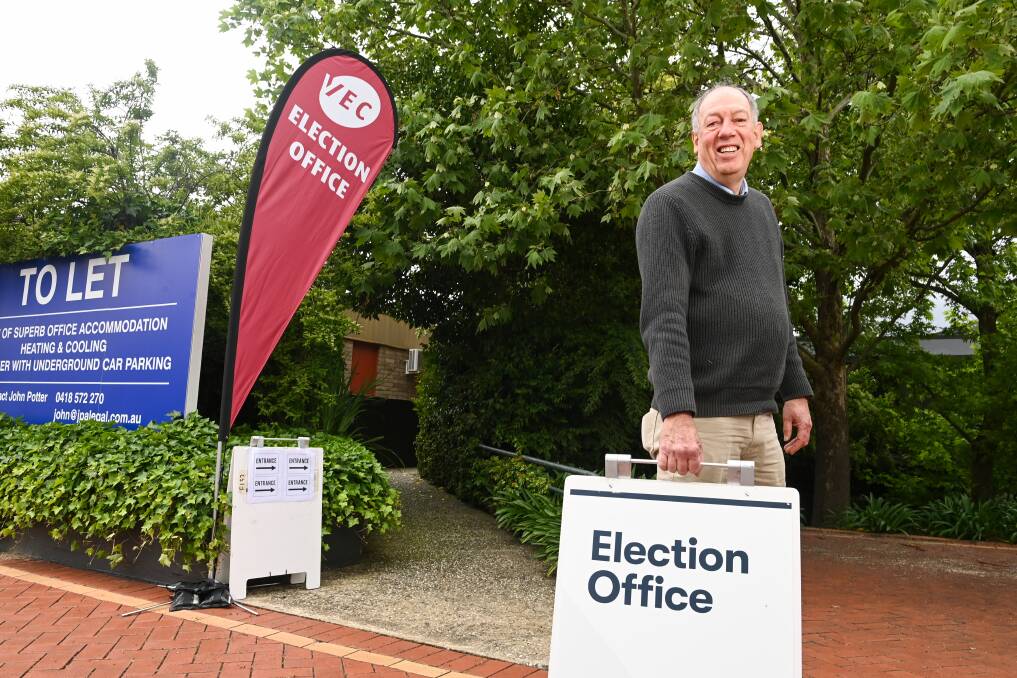 Benambra election manger Trevor Deacon outside the High Street office for early voting. It shares the area with the premises of John Potter and Associates. Picture by Mark Jesser.