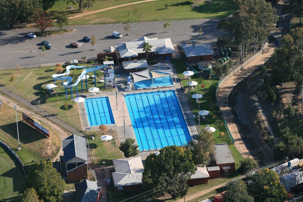Pool poser: Development plans for Albury's Murray River precinct, including the removal of concrete from the mouth of the Bungambrawatha Creek (right) have raised concerns about the fate of the city's swimming complex.