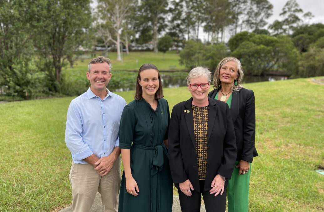Amanda Cohn (second from left) joins South Coast Greens candidates Jamie Dixon, Amanda Findlay and Tonia Gray in Nowra on Wednesday.