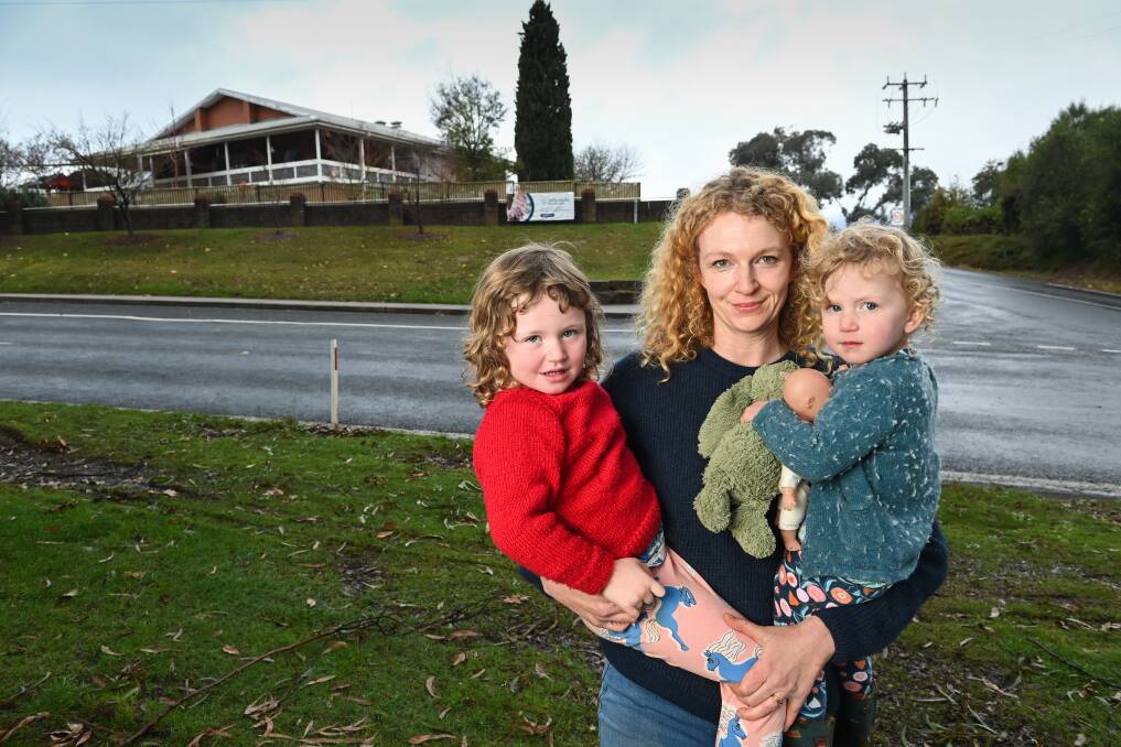 Fracesca Ciantar with daughters Stella and Franca outside the Little Yacks childcare centre which is under the control of the financially-strained Yackandandah Health which is encouraging a takeover. Picture by Mark Jesser
