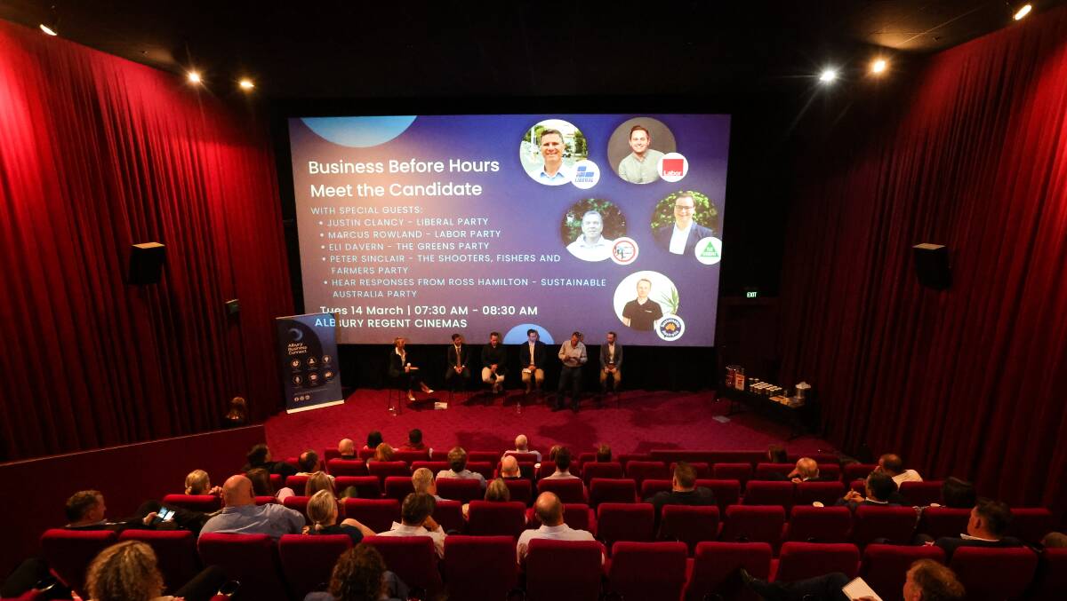 Five of the candidates for the seat of Albury gather at the Regent Cinemas for an election forum earlier this month. Picture by James Wiltshire