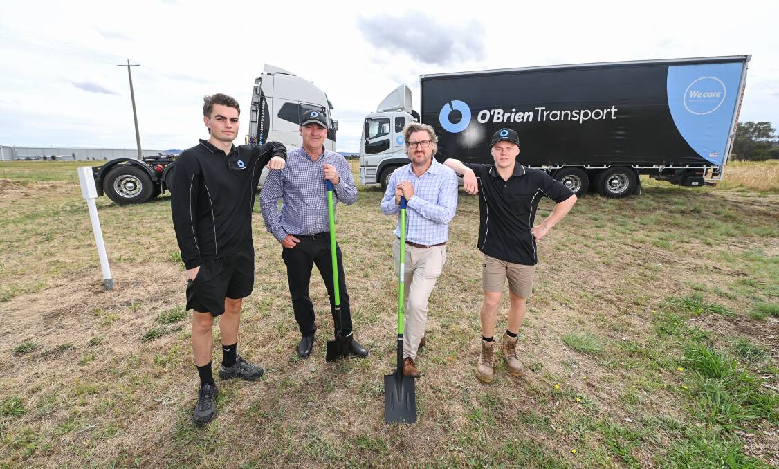 The O'Briens, Campbell, Mark, Dean and Jesse, who form the third and fourth generations of the family transport enterprise. They are pictured in front of the land at Logic which will become the firm's new home. Picture by Mark Jesser