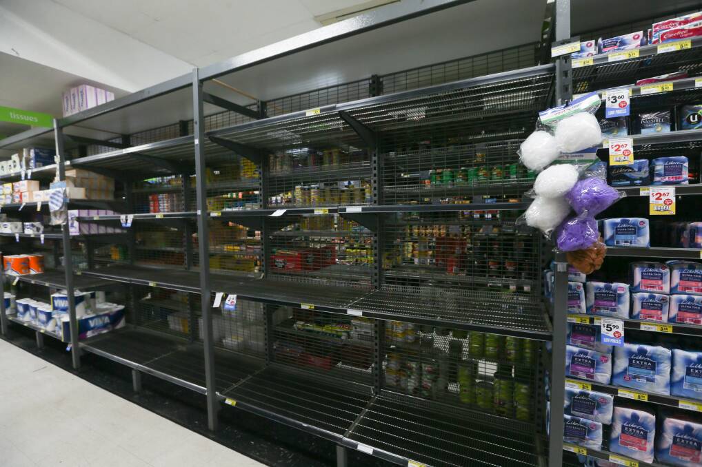 Frustrating sight: Empty shelves are greeting customers seeking to buy toilet paper at Corryong's IGA supermarket. No new supplies will hit arrive at the grocery until next week. Picture: TARA TREWHELLA