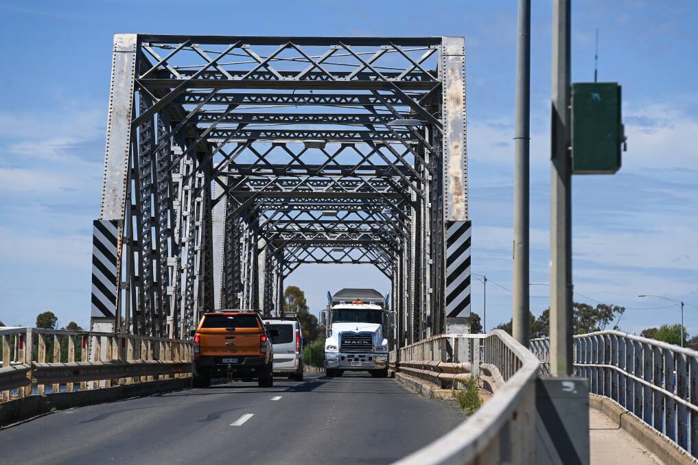 The distinctive truss section of the Yarrawonga-Mulwala bridge which in 2024 is marking 100 years of connecting the lakeside communities.