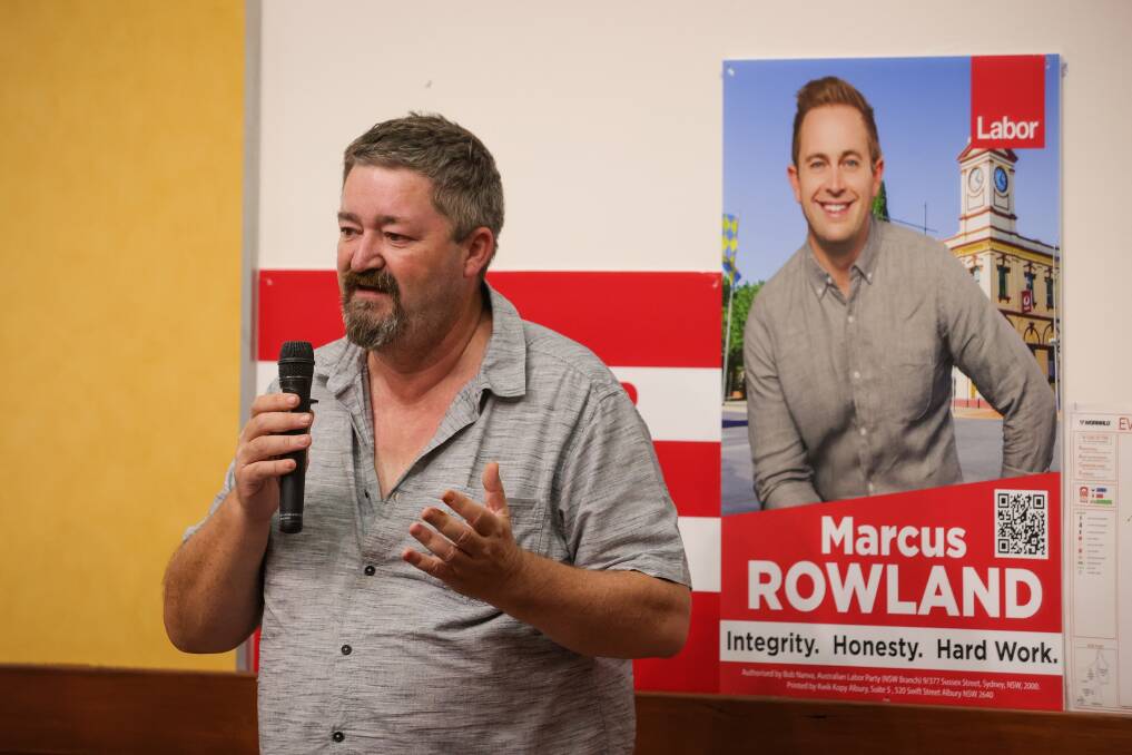 Darren Cameron speaks at Labor's election function held at the Thurgoona golf club on Saturday, March 25. Picture by James Wiltshire