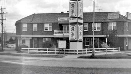An Albury and District Historical Society shot of the then Garrison Hotel in 1977 with the sign at the front near a fence which became a wall over time. 