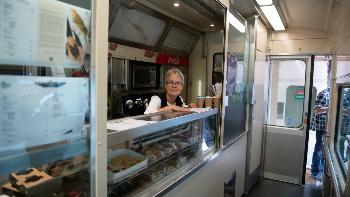 Seymour Railway Heritage Centre's Barbara Moss in the buffet car which was part of the N Class carriages which served the North East line. Picture by Tara Trewhella 