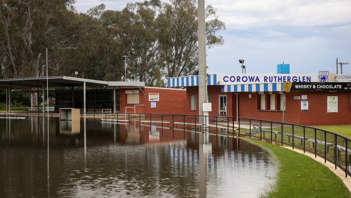 The spectator stand and clubrooms at John Foord Oval during last year's flood. The rooms, which has sections dating back to the 1950s, is set to be demolished due to water damage. Picture by James Wiltshire