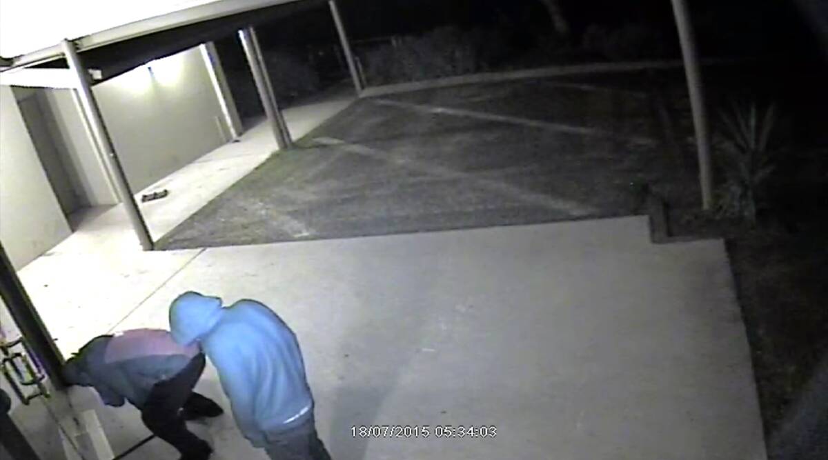 Wanted: Two men caught on a security camera trying to force their way into the main entrance at the Clubhouse at Wodonga golf course early on Saturday.