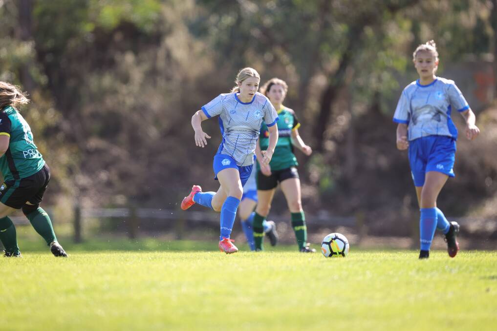 Players compete in an A grade women's soccer match at St Patrick's home ground in East Albury which will benefit from a $7 million upgrade to bolster its surface.