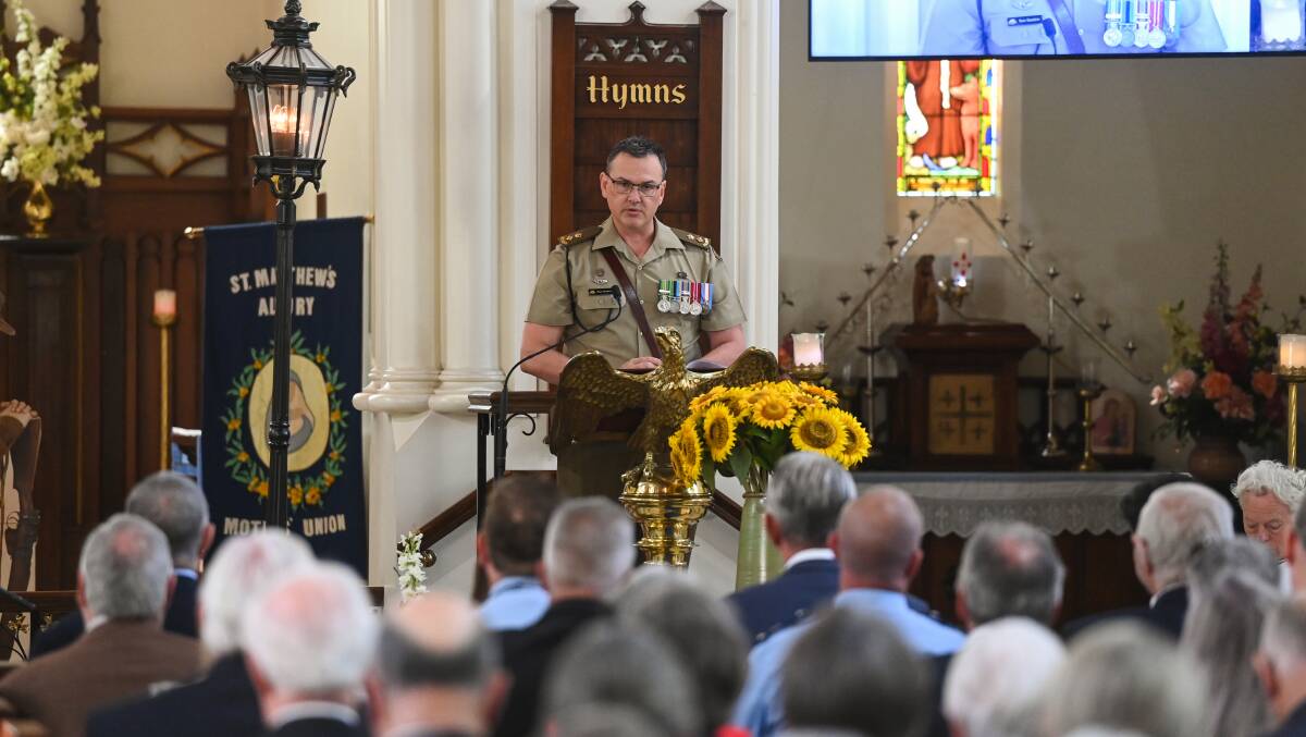 Colonel Hans Hamilton, a logistician with the defence force who is based at Bandiana, was the guest speaker at Albury's Remembrance Day service. Picture by Mark Jesser