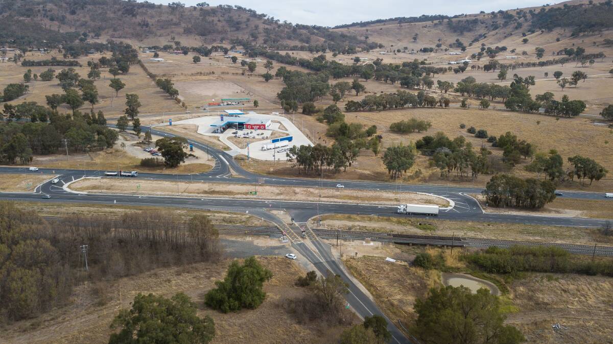 Staying that way. An aerial view of the Hume Freeway-McKoy Street intersection which has had to be modified and have a reduced speed limit because of safety concerns.